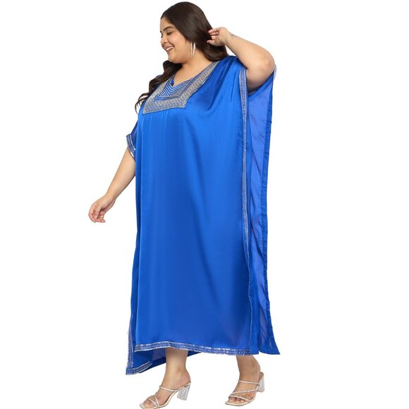 Gypsie Blu Satin Sequences Caftan Maxi Dress Kimono Sleeve Dresses for Birthday - Picture 6 of 8